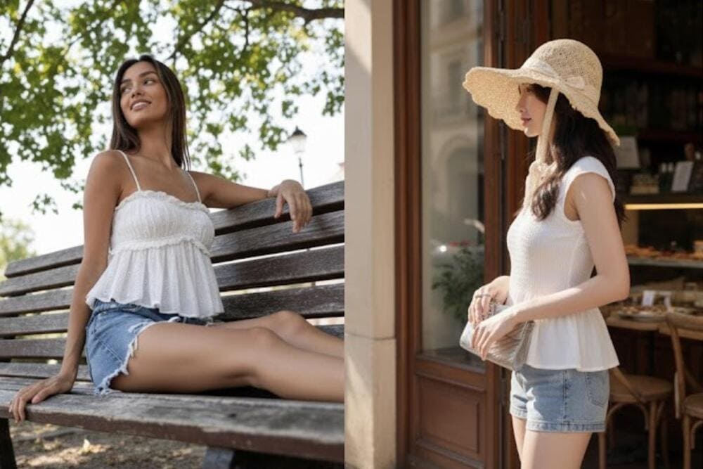 Áo babydoll và hai dây rất được ưa chuộng khi đi biển.